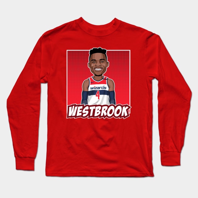 Russell Westbrook Cartoon Artwork Long Sleeve T-Shirt by origin illustrations